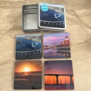 Coronado San Diego Charming Cork Coaster Set in Decorative Metal Tin - Set of 4